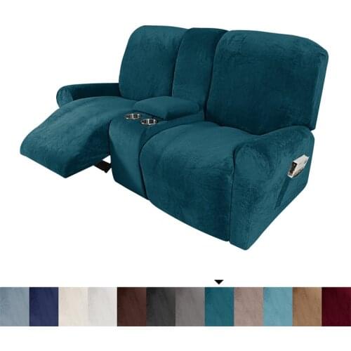 2 Seater Recliner Sofa Cover With Cup Holder Elastic Velvet Lounger Armchair Cover All-inclusive Sofa Slipcover for Living Room