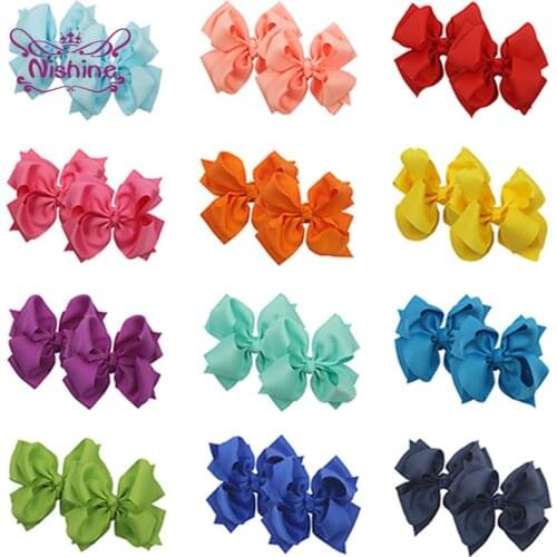 Nishine Double Layer Grosgrain Ribbon Bowknot Infant Hairpin Solid Color Handmade Bows Duckbill Clip Sweet Kids Hair Accessories