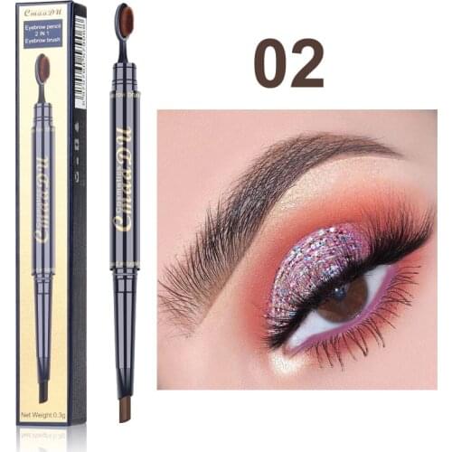 Double Head Waterproof Natural Eyebrow Pen Eye Brow Tint Makeup Three Colors Eyebrow Pencil Brown Black Grey Brush Cosmetics