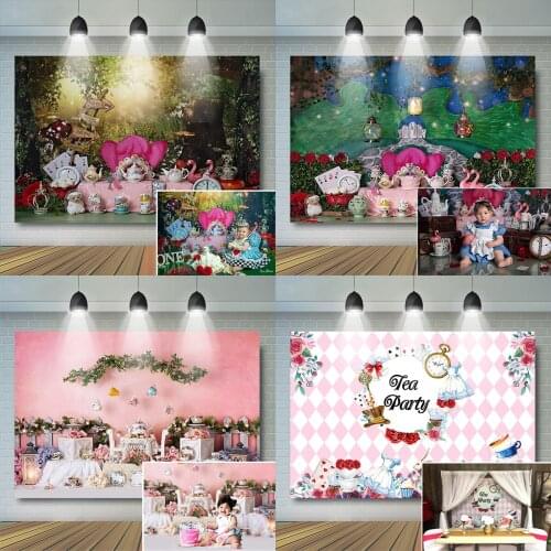 Tea Party 1st Cake Smash Photography Backdrops Birthday Party Forest Princess Girl Portrait Child Newborn Backdrop Photostudio