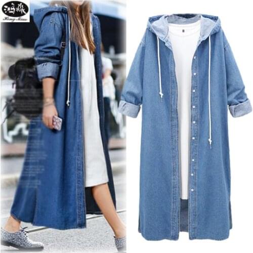 HongMiao 2019 New Fashion Basic Coat Denim Jacket Autumn Winter Long Warm Outwear Windbreaker Wide Korean Style Hoodies