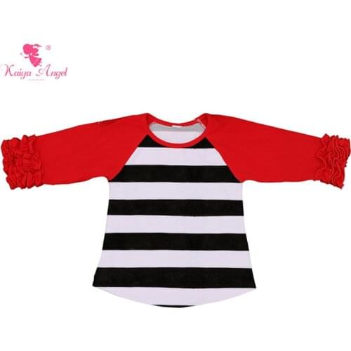 2017 Girls Icing Raglans Top T shirt Girl Ruffle Raglan Baby Boutique Clothing Girl Clothes Red Sleeve White Black Stipe Raglans