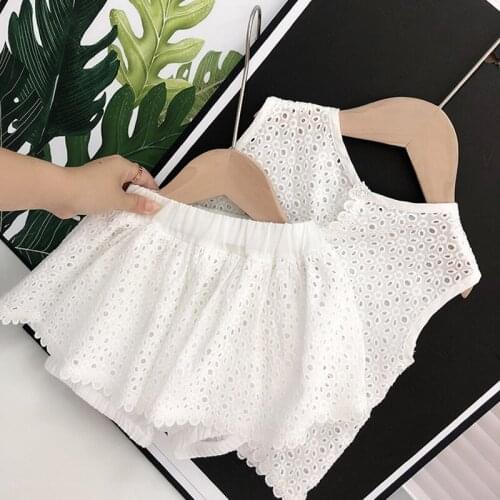 Princess Girls Clothing Sets Summer Floral Lace Blouse Shorts Suit 2pcs Kids Clothes Set New Sleeveless Girls Boutique Outfits
