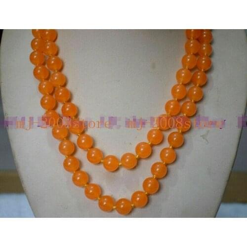 Long 32" 8mm Orange Jade Round Gemstone Beads Necklace