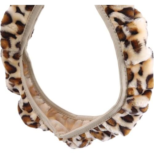 Leopard Steering Wheel Cover Print Plush Elastic Section Car Steering Wheel Braid Cover Auto DIY Car Accessories Anti-Slip Soft