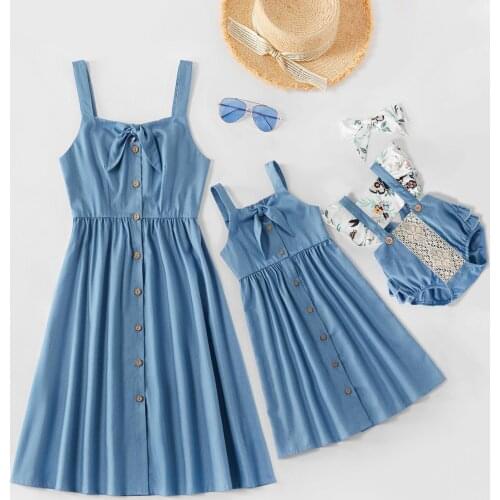 PatPat 2021 New Summer Bow Front Button Matching Tank Dresses