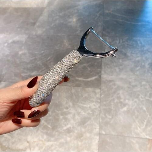 Luxury Peeler Sparkling Fruit and Vegetable Peeler Multi-function Fruit Cutter Potato Carrot Grater Metal Rhinestone Handle