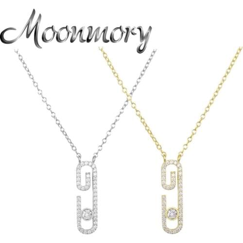 Moonmory 925 Sterling Silver Full Zircon Pendant Long Women Necklace 2020 New No Sliding Stone Crystal Chain Collier Jewelry