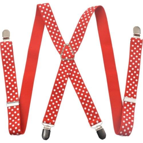 Hot 4 clips dot colored mens suspenders for men 2.5cm x womens pants with adjustable suspenders