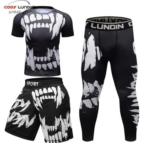 Men MMA Rashguard Jiu Jitsu Jerseys+Pants Sport Fitness MMA T Shirt Boxing Set Gym Rash Guard Fightwear Boxeo Muay Thai Shorts