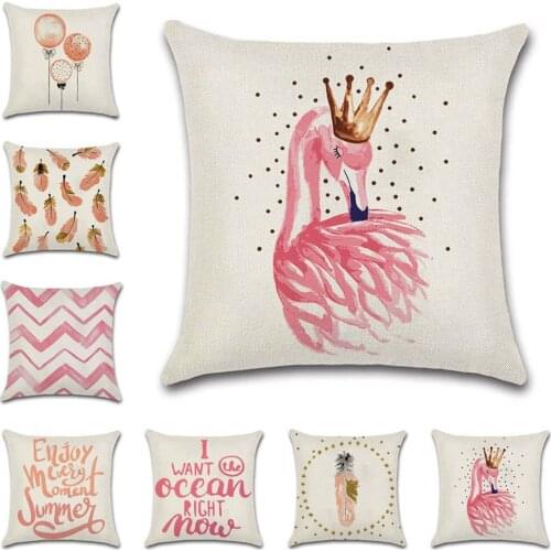 Pink Flamingo words printed geometric Cushion Cover decorative Home sofa chair car seat friend bedroom office gift pillowcase