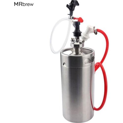 Stainless Steel 3.6L Mini Keg Growler + Mini Keg Dispenser with Beer Dispensering and Gas Line Assembly
