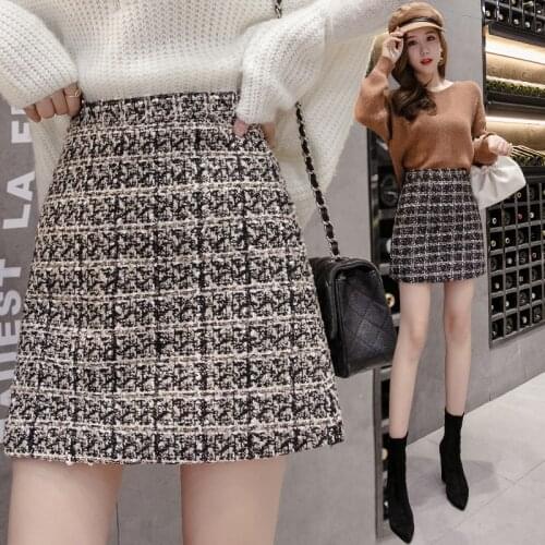 2020 New Women Plaid A-line Tweed Skirts Above Knee Skirt Female Short Skirts Bottoms For Girls BH3085