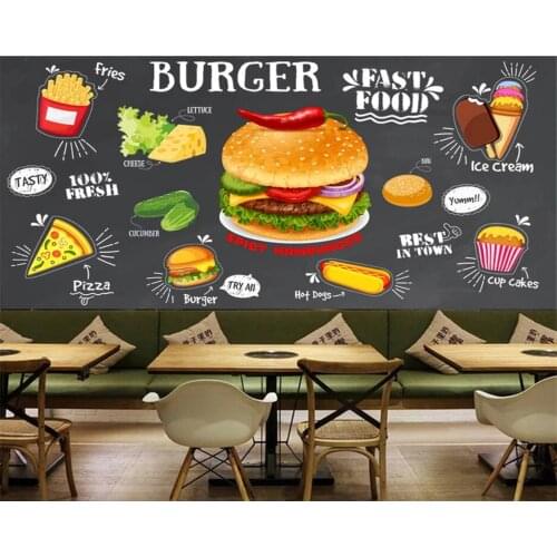 Beibehang Wallpaper 3D photo retro chalkboard wall fried chicken burger catering gourmet fast food french fries background wall