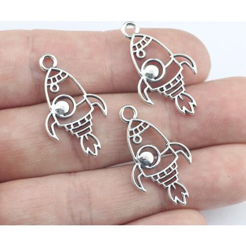 Newest 20Pcs 16*28mm Antique Silver Color Hollow Rocket Charms Necklace Keychain Pendant For Kids DIY Jewelry Making Wholesale