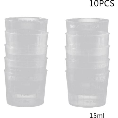 P82A 10Pcs 15ml Clear Plastic Measuring Cup Graduated Measure Beaker Measuring Medicine Cups For Lab