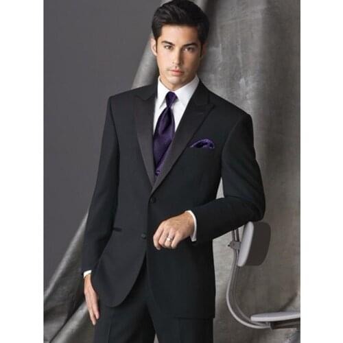 Slim Fits Black Groom Tuxedos Mens Wedding Prom Party Dress Work Busienss Suits Customize (Jacket+Pants+Vest+Tie) NO:071