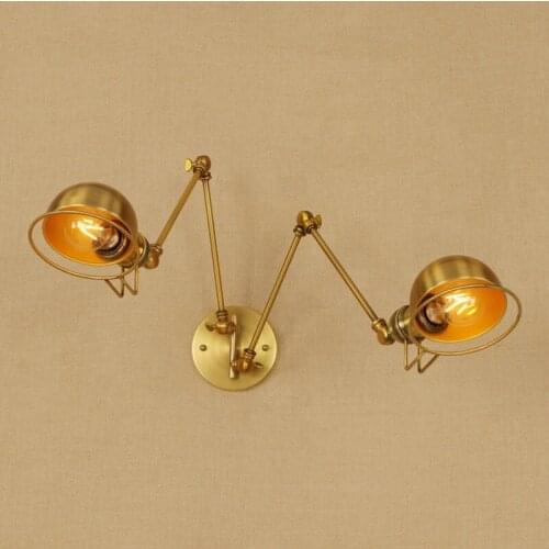 Adjustable Vintage Wall Light Fixtures 2 Heads Antique Retro Loft Industrial Swing Arm Wall Light Edison Sconce Luminaire