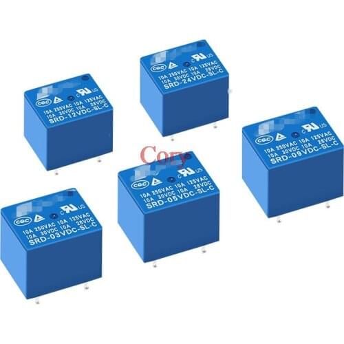 5pcs SRD-03V 05V 09V 12V 24VDC-SL-A -SL-C 5pins 10A Power Relay Blue CZYC