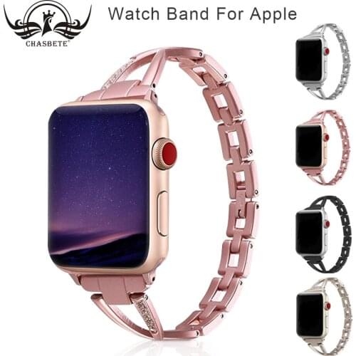 For iwatch Apple 38mm 42mm Diamond Watchband Applicable Apple With 40mm 44mm Bands series 5 4 3 2 1 Alloy Stainless Steel Strap