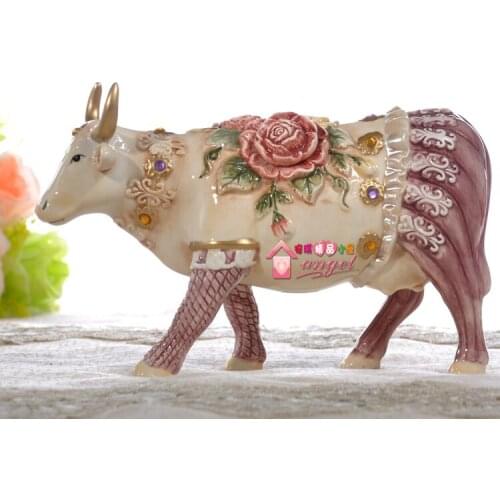 Rose Ceramic creative cow Bull home decor crafts room decoration handicraft Cattle porcelain wedding decoration figurine
