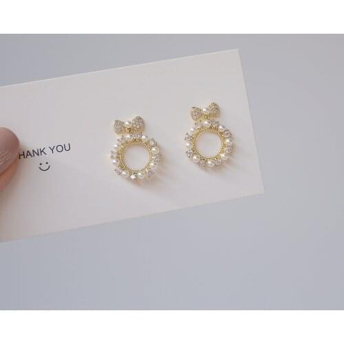 S925 Silver Needle Bow Shiny Micro Inlaid Zircon Pearl Earrings Cute Sparkling All Match Women’s Accessories Beautiful Gift