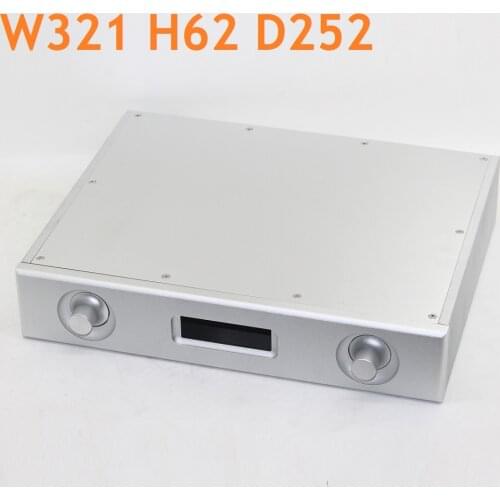 Silver Preamp Amplifier Remote Control Chassis DIY Power Amplifier Housing Aluminum DAC AMP Case Front Window W321 H62 D252