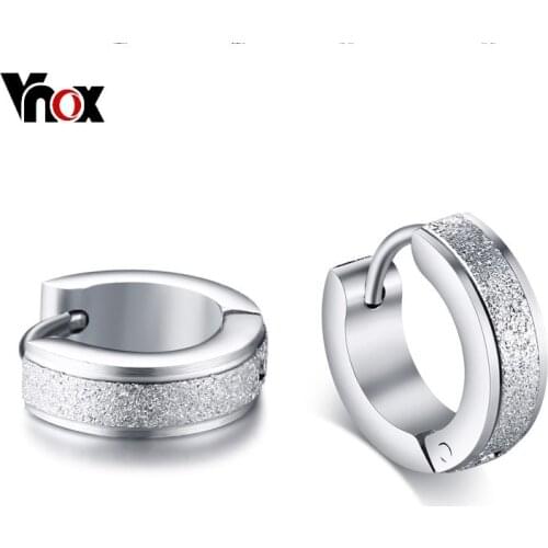 Vnox Cool Punk Small Hoop Earrings for Women Circle Earings Sandblasting Matt Stainless Steel Casual Female Brincos Jewelry