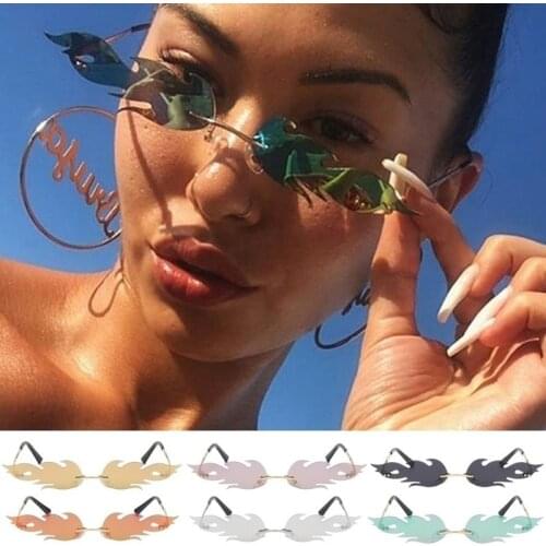 2020 New Fire Flame Women Sunglasses Fire Flame Sunglasse Men Rimless Wave Sun Glasses Eyewear Luxury Trending Narrow StreetWear