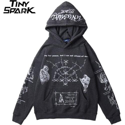 2021 Hip Hop Hoodie Sweatshirt Men Streetwear Skull Graffiti Print Hoodie Pullover Cotton Autumn Grey Harajuku Punk Clothes New