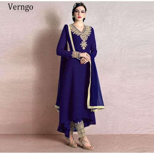 Verngo Royal Blue Moroccan Caftan Formal Evening Dresses Gold Embroidery Party Wear Suit Dubai Arabic Outfit Clothing Custom