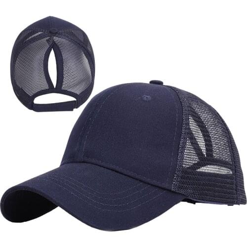Women Cotton Solid Color Ponytail Baseball Cap Female Casual Outdoor Mesh Sun Hat Girl Summer Sport Gorras Adjust with Velcro