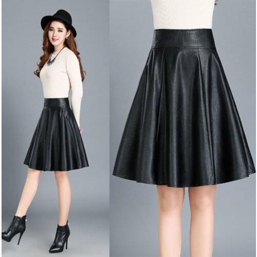 2021 Woman Autumn PU Leather Mini Length Skirts Female Elegant High Waist Skirts Fashion Office Ladies Fashion Solid Dress H897
