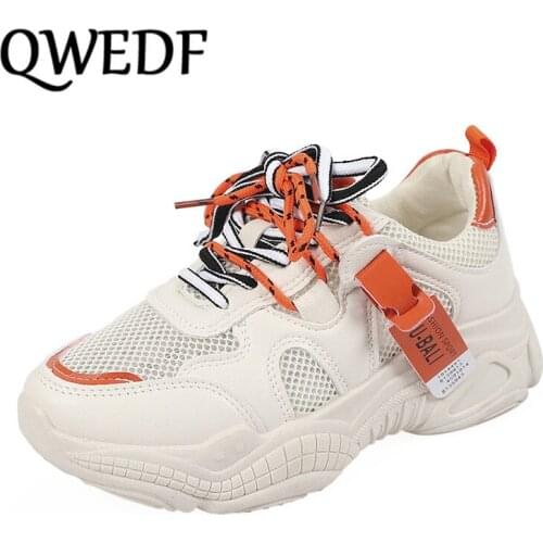 Womens Chunky Sneakers 2019 Fashion Women Platform Shoes Lace Up Vulcanize Shoes Womens Female Trainers Net surface X1-91
