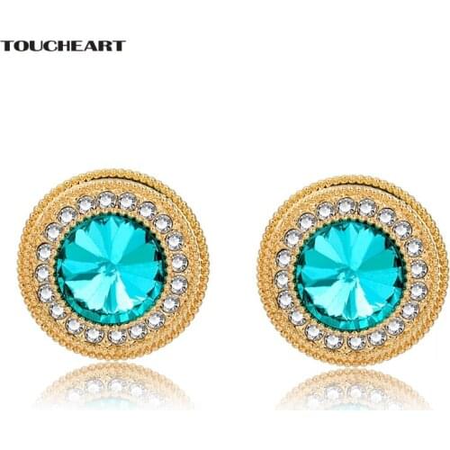 TOUCHEART Fashion Handmade Jewelry Round Blue Crystal Earrings With Stones For Women Gold Cubic Zirconia Stud Earings SER150078