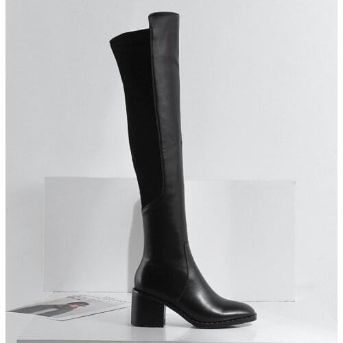 RYVBA Woman Winter 7CM High Heels Stretch Genuine Leather Thigh High Black Over The Knee Boots Women 2020 For Girls Ladies Shoes
