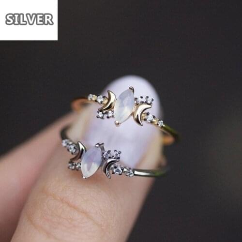 Female White Opal Moon Stone Ring Fashion 925 Silver Wedding Jewelry Promise Love Engagement Rings For Women