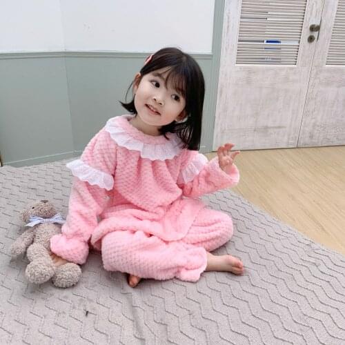 2019 New Toddler Girl Winter Clothes Baby Pajamas Sets Kids Girls Cute Lace Patchwork Pajamas Toddler Girl Cute Pink Sleepwear