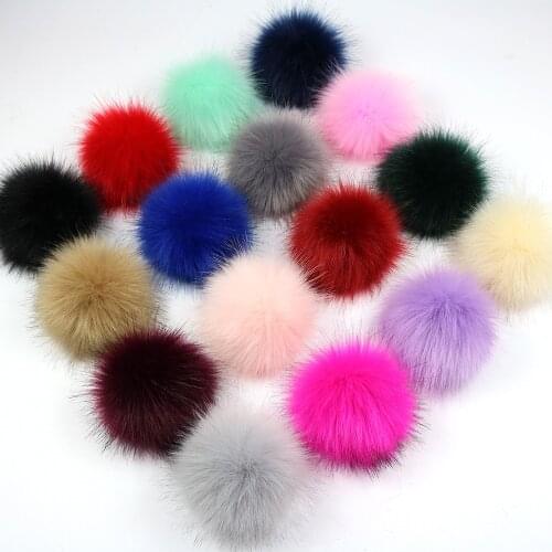 2pc/lot 10cm DIY Acrylic Faux Raccoon Fur Pompom Hairball Pom Pom for Women Kids Beanie Hats Caps Fox Ball With Elastic/Button