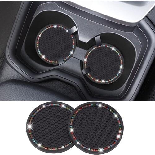 2Pcs Bling Car Cup Drink Bottle Holder Coasters Diamond Silicone Anti-slip Pad Mat Interior Accessories