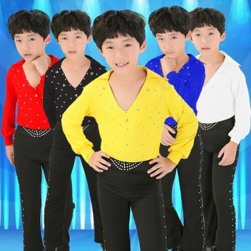 2018 black white latin dance costume boys dance wear practice latin shirts trousers boys kids dance costumes