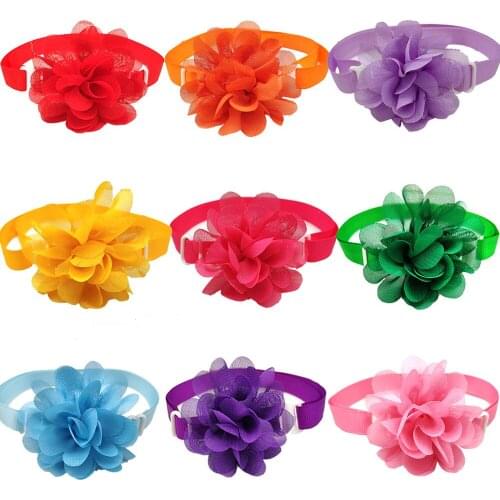 30Pcs Pet Dog Bow Tie Chiffon Flower Style Puppy Dog Cat Necktie Adjustable Dog Collar Pet Bowties Dog Accessories For Small Dog