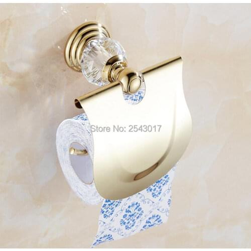 Bathroom Accessories Toilet Roll Paper Holder Tissue Box Golden Finish Wall Mounted Crystal Roll Paper Holder Waterproof ZR2314
