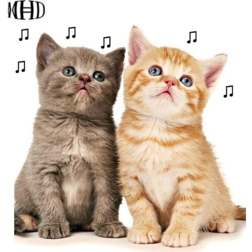 MHD 2 Cat Music diy Diamond Painting Animal Full & Round Diamond 5D diy Diamond Cross Stitch Mosaic Crystal Decoration