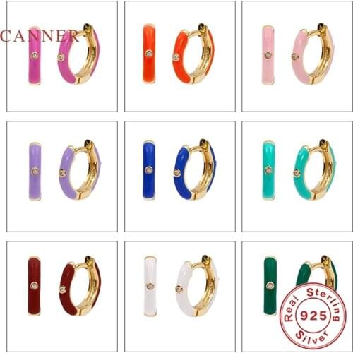 CANNER Earrings For Women 925 Sterling Silver Earrings Hoops Fine Jewelry Round Inlaid Oil Drop Ear Buckle Korean Pendientes