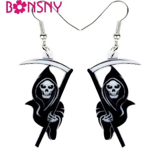 Bonsny Statement Acrylic Halloween Death Reaper Earrings Drop Dangle Novelty Punk Jewelry For Women Girls Teens Bijoux Wholesale