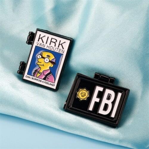 FBI letters Fox Mulder ID Card Brooch Enamel Badge pin Box Shape Brooches for Women Men Clothes Bags Hat pins (can be open)
