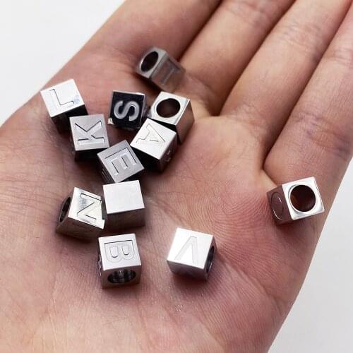 100% Stainless Steel Alphabet A-Z Letters Bead Charm For Jewelry Making Metal A-Z Alphabet Beads Wholesale 26pcs