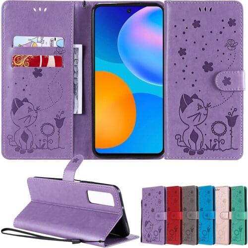 Cat Etui Wallet Flip Stand Case For Huawei P8 Lite P9 Lite 2017 P10 P20 P30 Pro P40 Lite E Nova5T Mate 10 Lite Card Pocket Cover