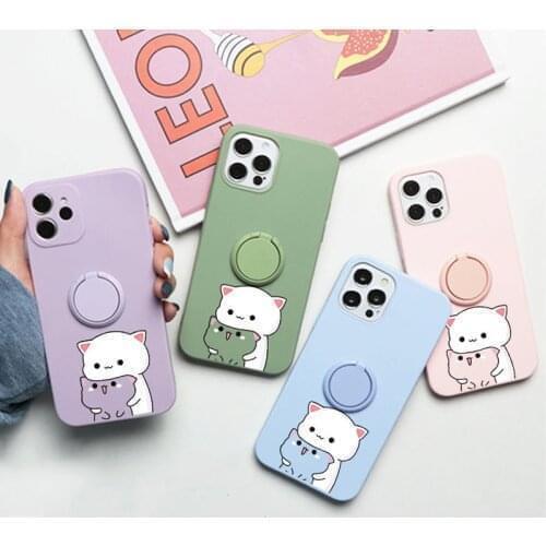 Ring Holder Stand Case For iPhone 7 8 Plus X XR XS 6 6S 5 5S SE 2020 Coque For iPhone 11 11pro 12 Pro Mini Max Couple Cat Covers